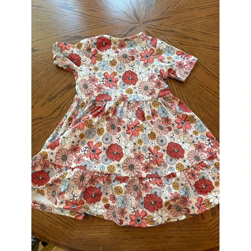 RuffleButts Kids 2T Pink Floral Tiered‎ Short Sleeve Pocket Dress Cotton Blend